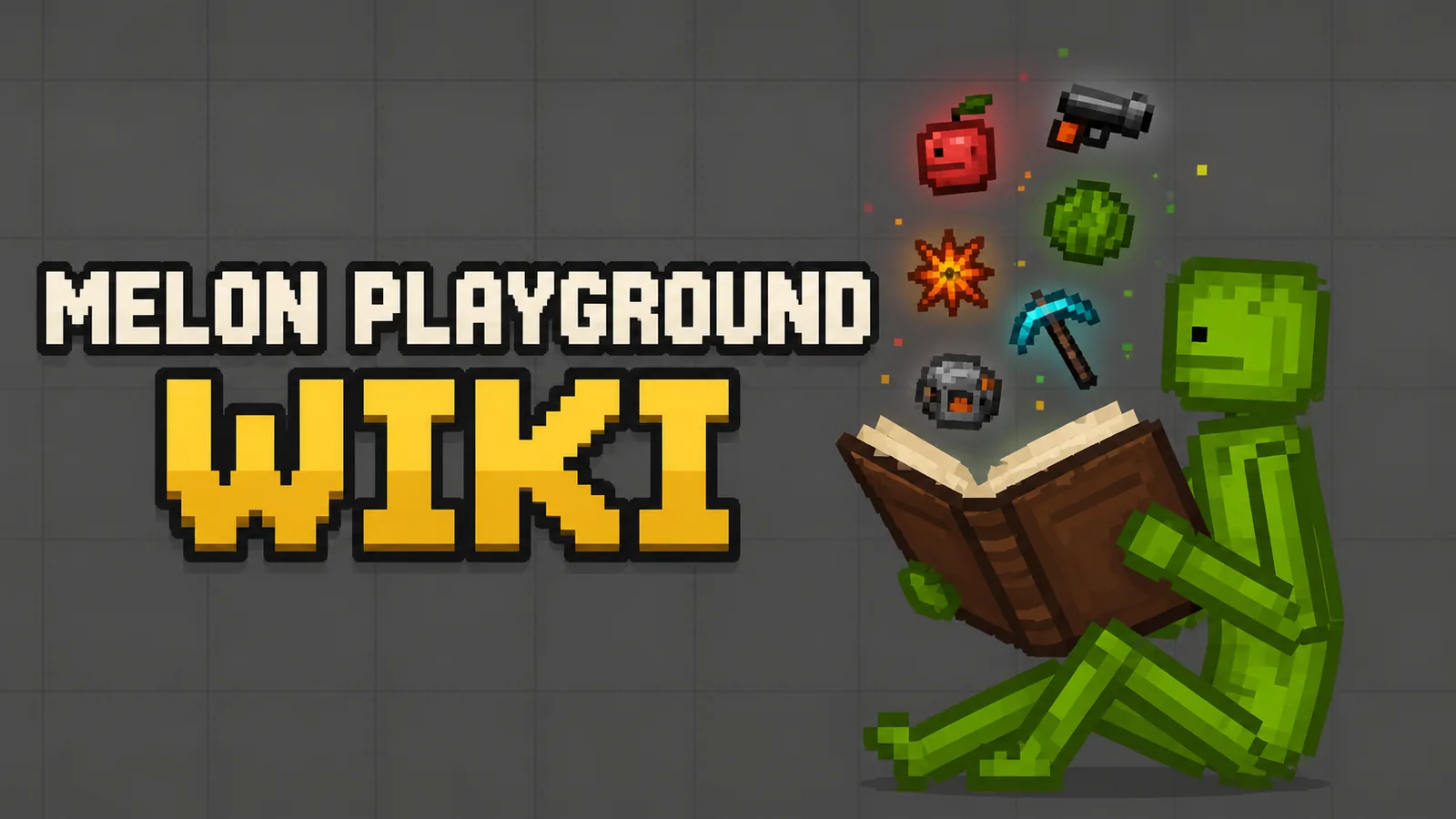 Melon Playground character reading a book of game items and mods