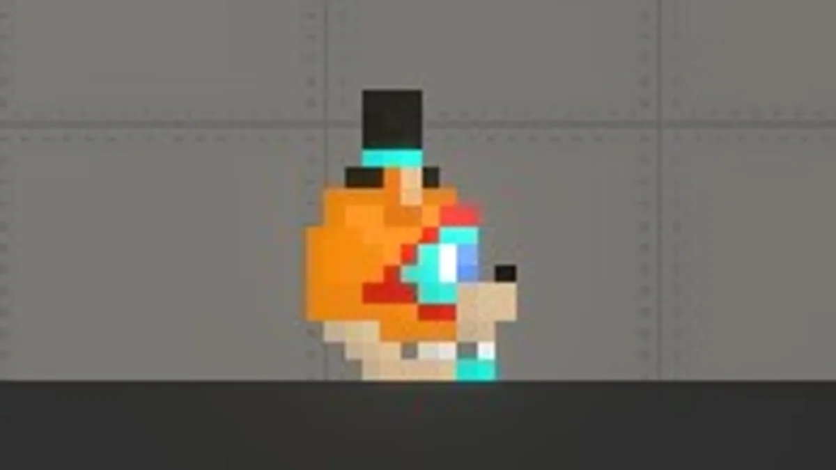 Melon Sandbox gameplay close-up showing Glam Rock Freddy Head from the Glamrock Freddy Build (FNAF Security Breach) listing