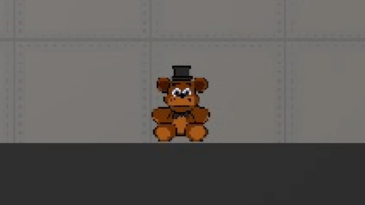 Melon Sandbox gameplay close-up showing Freddy plush variant from the FNAF toys listing
