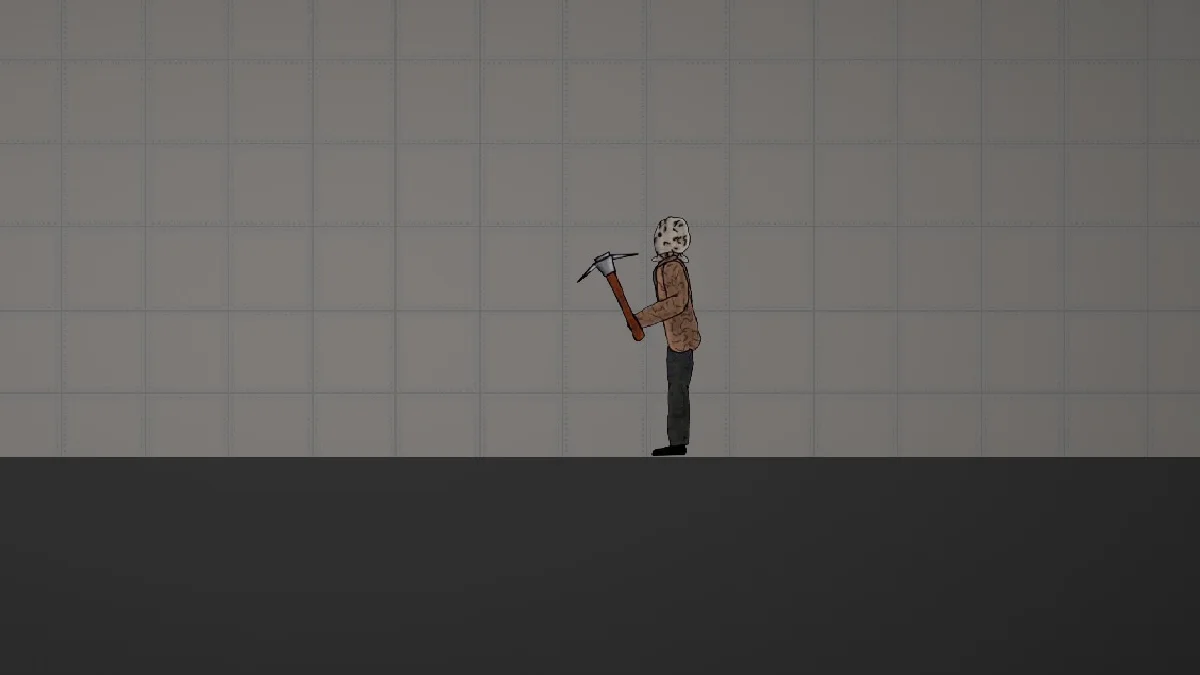 Melon Sandbox gameplay close-up showing Jason Voorhees with pickaxe from the Jason and Freddy Krueger listing